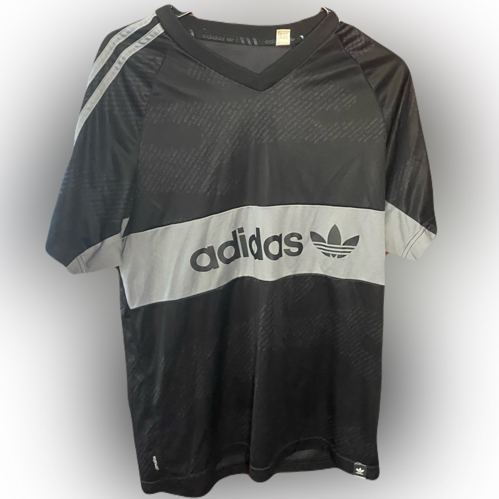Adidas Men's Black and Gray Shirt sleeve stripes